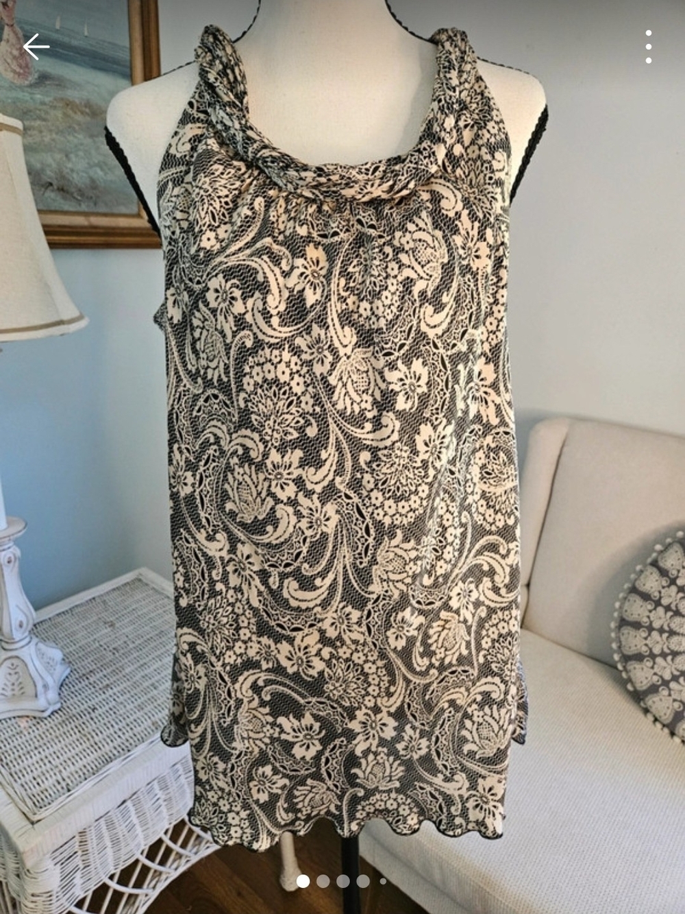 Spense Black & Cream Floral Paisley Cowl Neck Camisole